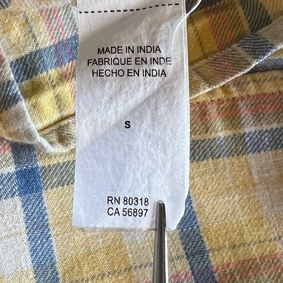 Lucky Brand California Fit Plaid Button Front Shirt Yellow Blue Mens Small - Picture 11 of 14